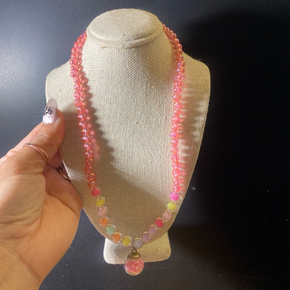Pink Beaded Stretchy Necklace - Kids Jewelry